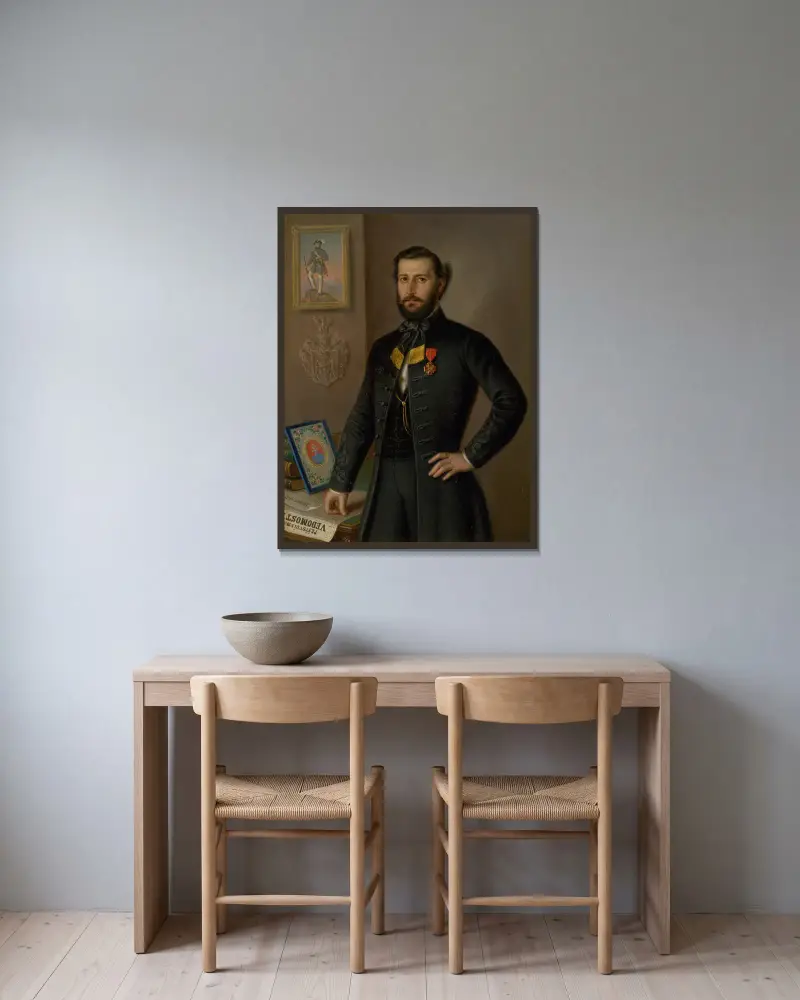 Studiemålning för porträttet av Ján Francisci som greve av Liptov av Peter Michal Bohúň inramad på en vägg