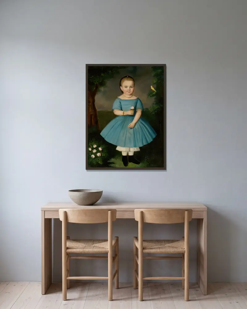 Liten flicka med ros av Peter Michal Bohúň inramad på en vägg
