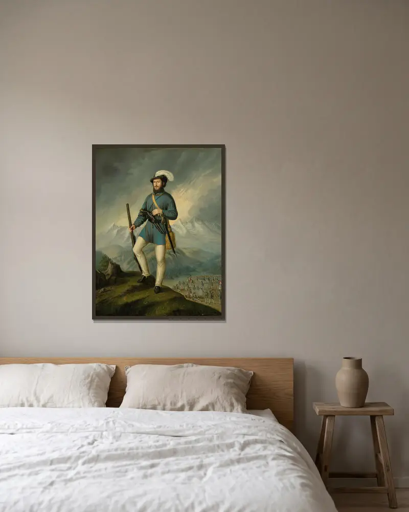 Porträt von Ján Francisci als Kapitän der slowakischen Freiwilligen von Peter Michal Bohúň gerahmt an einer Wand