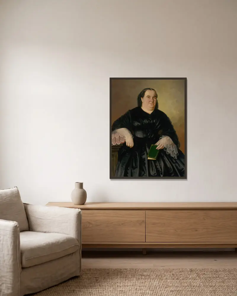 Porträt von Johana Zmeškalová (geborene Hámos) von Peter Michal Bohúň gerahmt an einer Wand