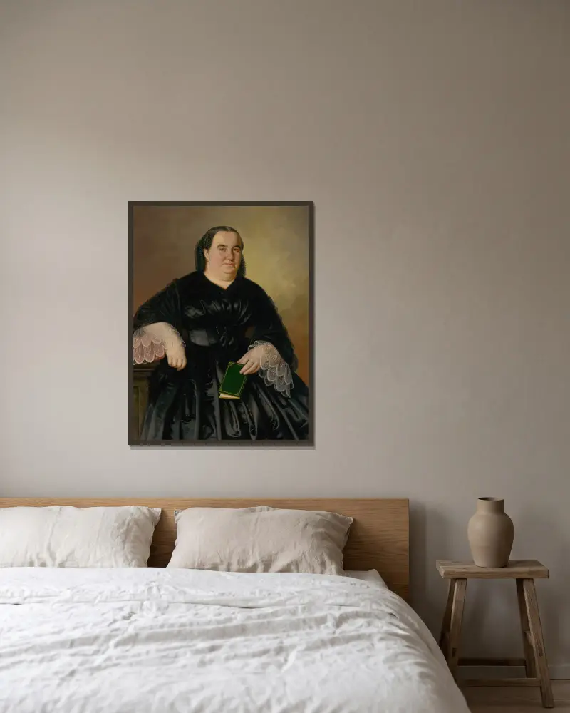 Porträt von Johana Zmeškalová (geborene Hámos) von Peter Michal Bohúň gerahmt an einer Wand