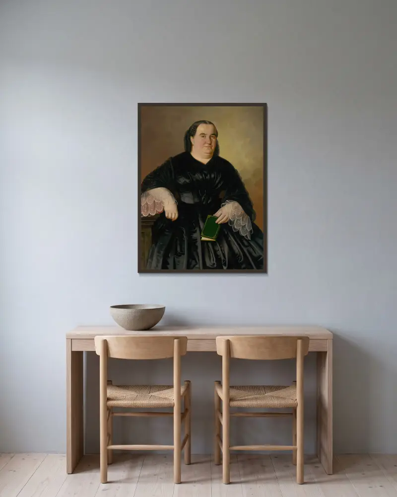 Porträt von Johana Zmeškalová (geborene Hámos) von Peter Michal Bohúň gerahmt an einer Wand