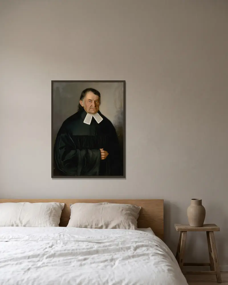 Porträtt av Samuel Renss (omkring 1849) av Peter Michal Bohúň inramad på en vägg