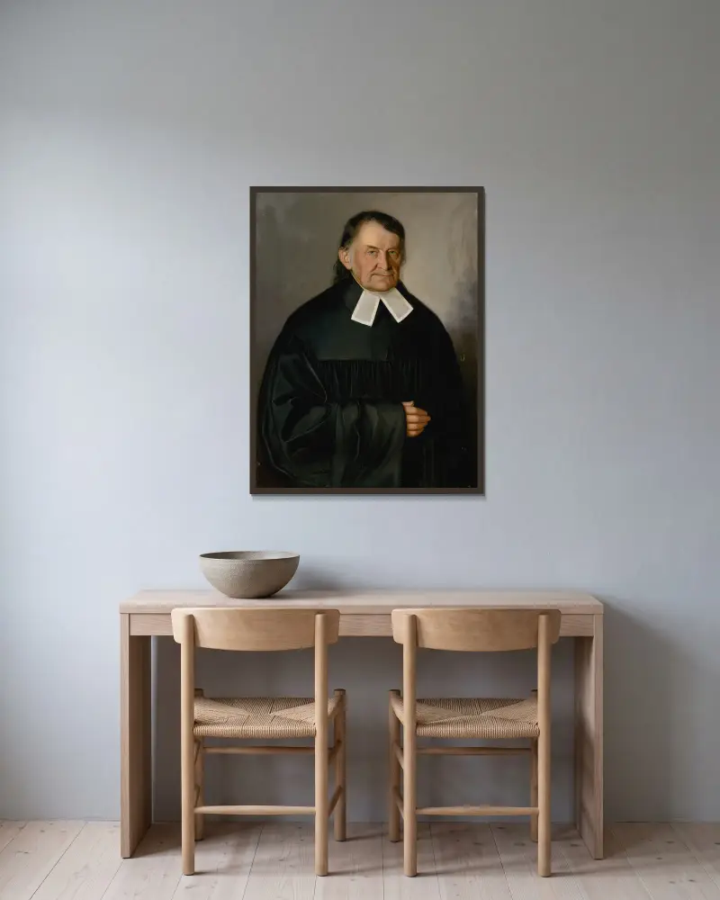 Porträtt av Samuel Renss (omkring 1849) av Peter Michal Bohúň inramad på en vägg