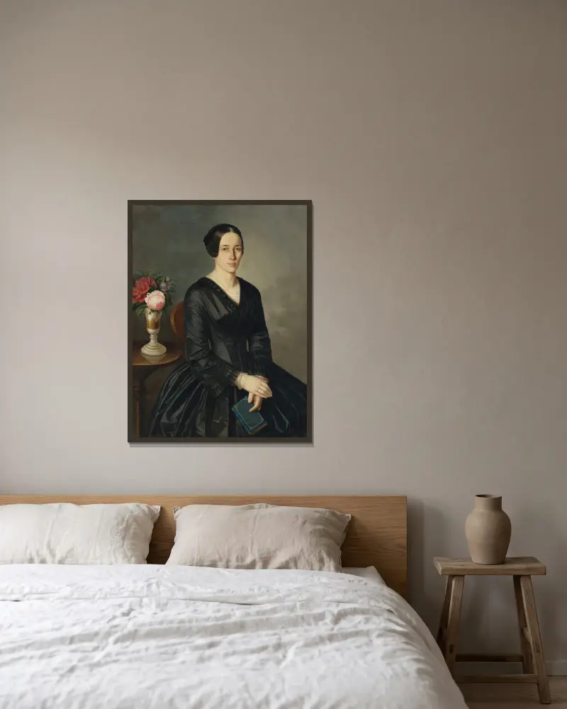 Bildnis der Frau des Künstlers von Peter Michal Bohúň gerahmt an einer Wand