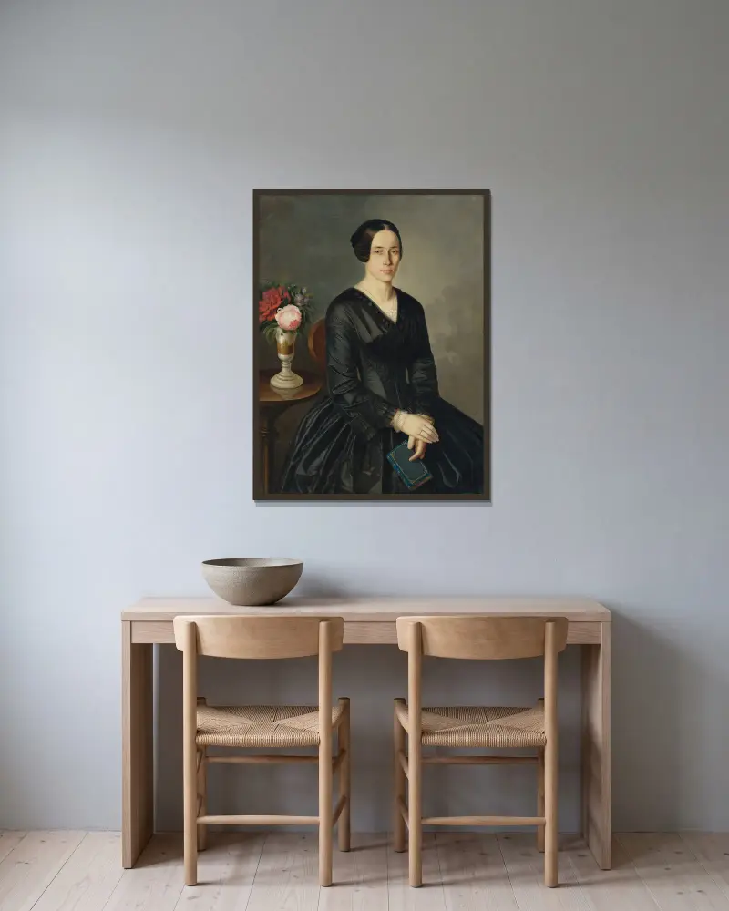 Bildnis der Frau des Künstlers von Peter Michal Bohúň gerahmt an einer Wand