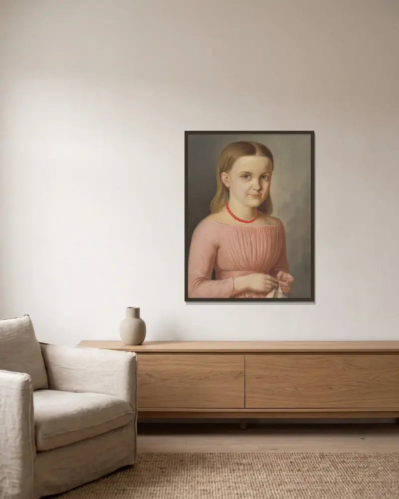 Porträt von Ľudmila Droppová von Peter Michal Bohúň gerahmt an einer Wand