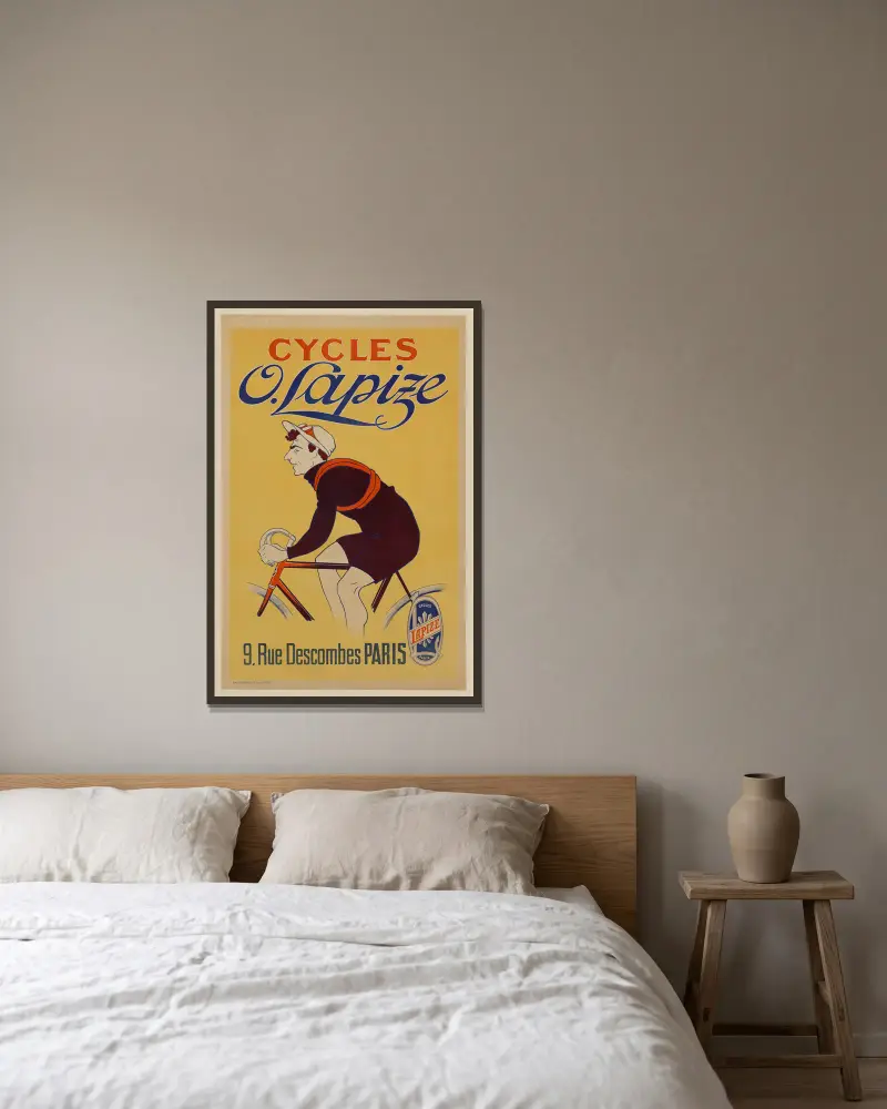Cycles O. Lapize av Mich (Michel Liebeaux) inramad på en vägg