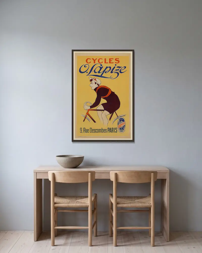 Cycles O. Lapize av Mich (Michel Liebeaux) inramad på en vägg