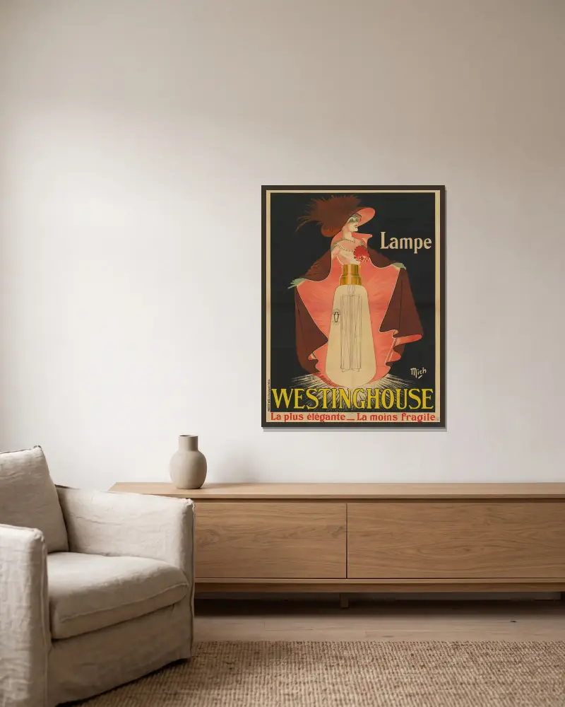 Westinghouse-Lampe, die eleganteste, die am wenigsten zerbrechliche von Mich (Michel Liebeaux) gerahmt an einer Wand