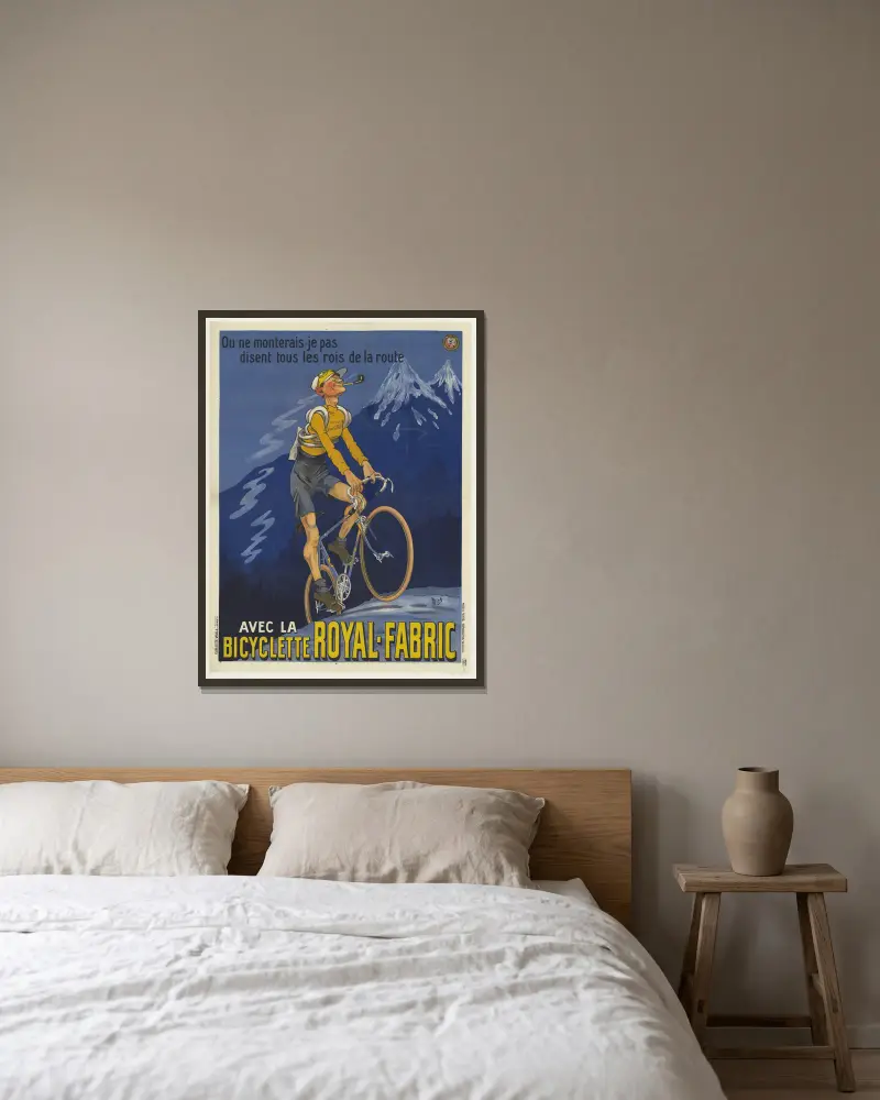 Vart skulle jag inte klättra, säger alla vägarnas kungar. Med cykeln Royal-Fabric av Mich (Michel Liebeaux) inramad på en vägg