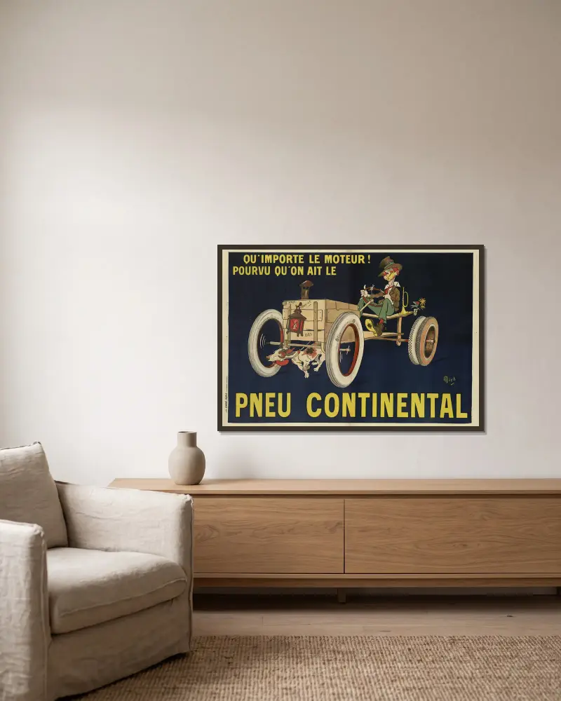 Vilken motor som helst, bara man har Continental-däck av Mich (Michel Liebeaux) inramad på en vägg