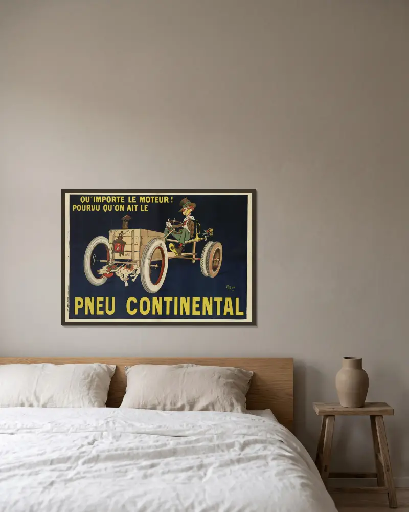 Vilken motor som helst, bara man har Continental-däck av Mich (Michel Liebeaux) inramad på en vägg