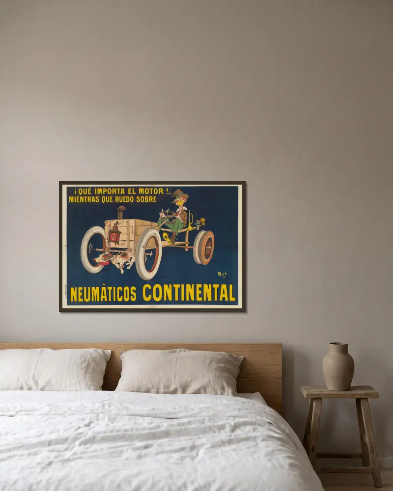 Qu’importe le motor!.. Miéntras que ruedo sobre neumáticos Continental av Mich (Michel Liebeaux) inramad på en vägg