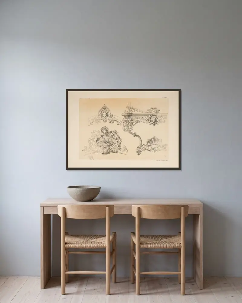 Konsole und Eiskrone; Art Blondel von Michel Liénard gerahmt an einer Wand