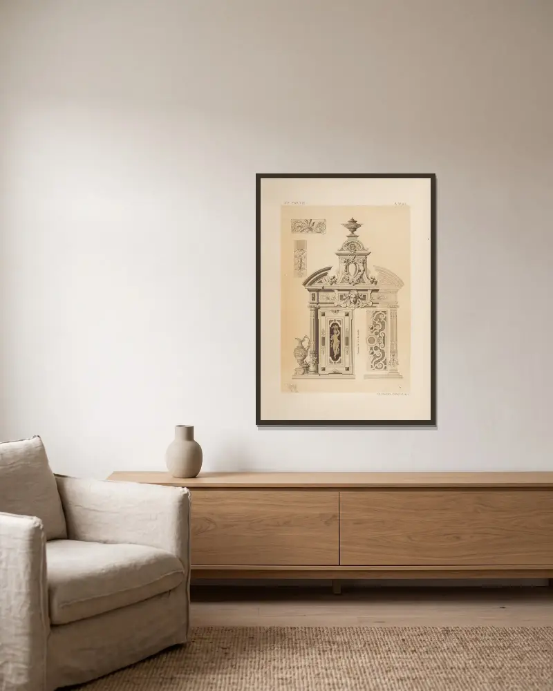 Oberer Teil eines Möbelstücks; Stil Heinrich II. von Michel Liénard gerahmt an einer Wand