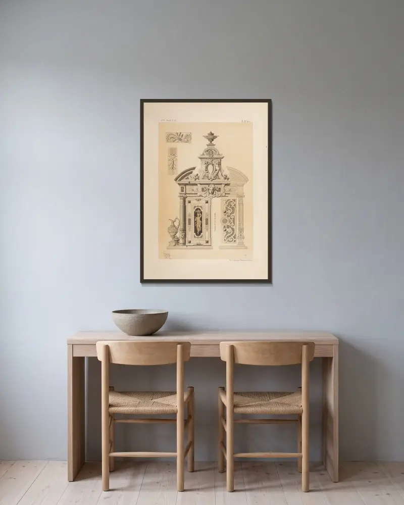 Oberer Teil eines Möbelstücks; Stil Heinrich II. von Michel Liénard gerahmt an einer Wand