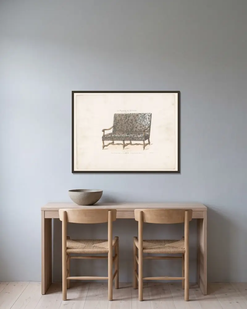 Ludwig-XIII.-Sofa von Victor Léon Michel Quétin gerahmt an einer Wand