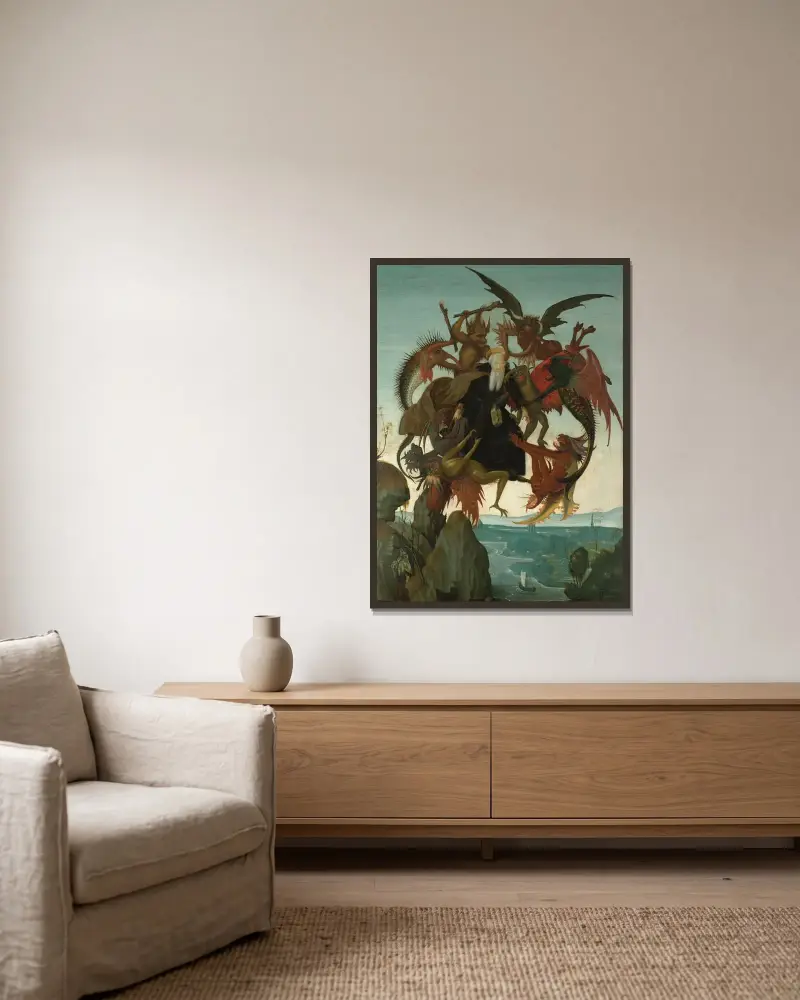 Sankt Antonius plågor av Michelangelo inramad på en vägg