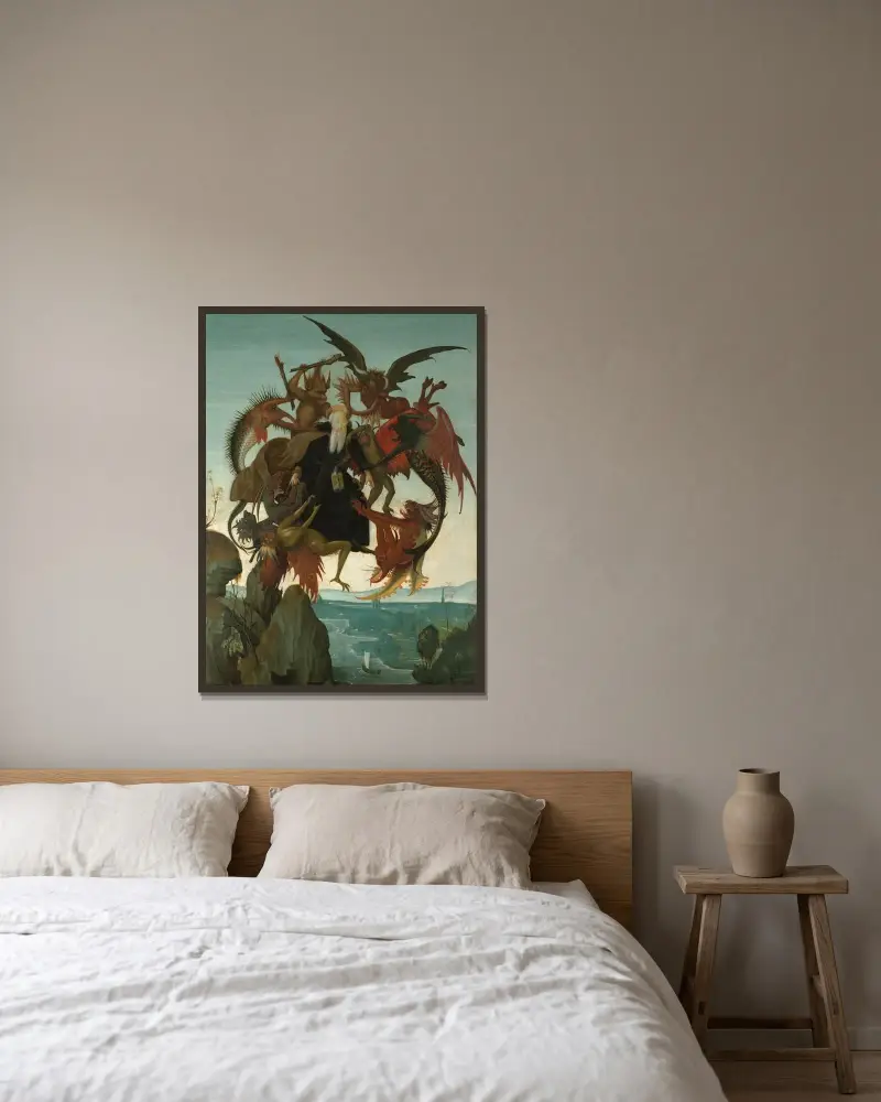 Sankt Antonius plågor av Michelangelo inramad på en vägg