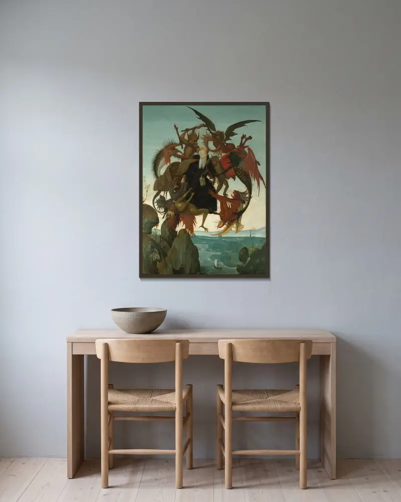 Sankt Antonius plågor av Michelangelo inramad på en vägg
