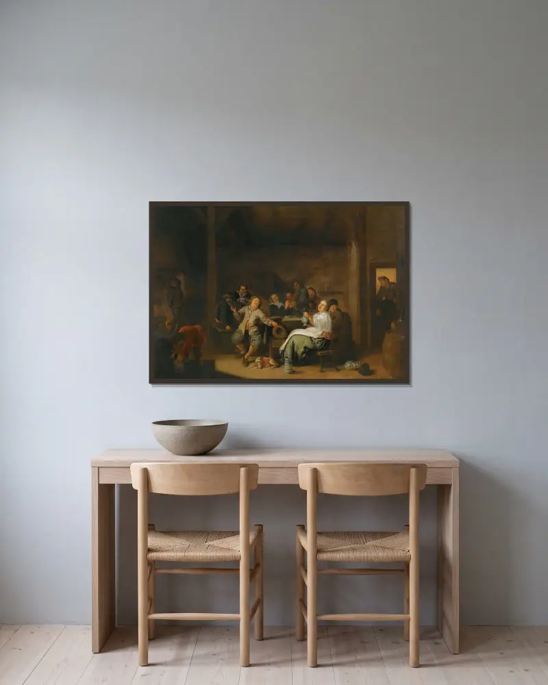 Glatt sällskap på krogen av Jan Miense Molenaer inramad på en vägg