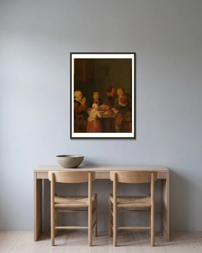 Tischgebet – Nr. 1 von Jan Miense Molenaer gerahmt an einer Wand