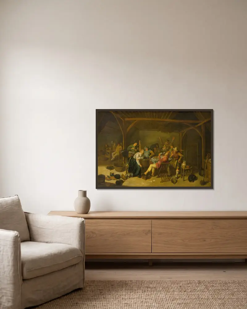 Der Bohnenkönig trinkt von Jan Miense Molenaer gerahmt an einer Wand