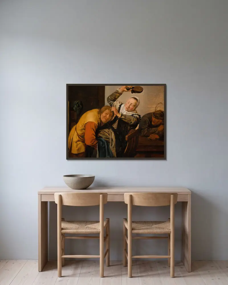 The Five Senses,Touch av Jan Miense Molenaer inramad på en vägg