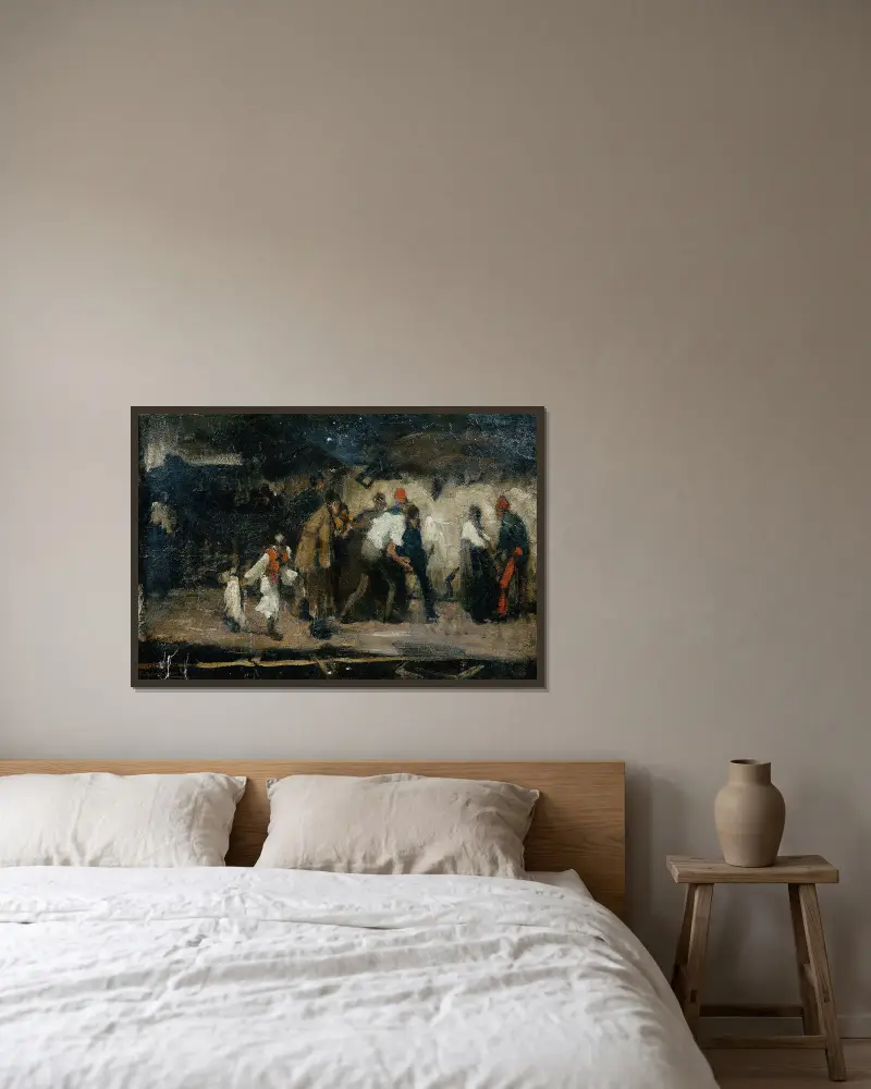 Ungarische Dorfszene von Mihály Munkácsy gerahmt an einer Wand
