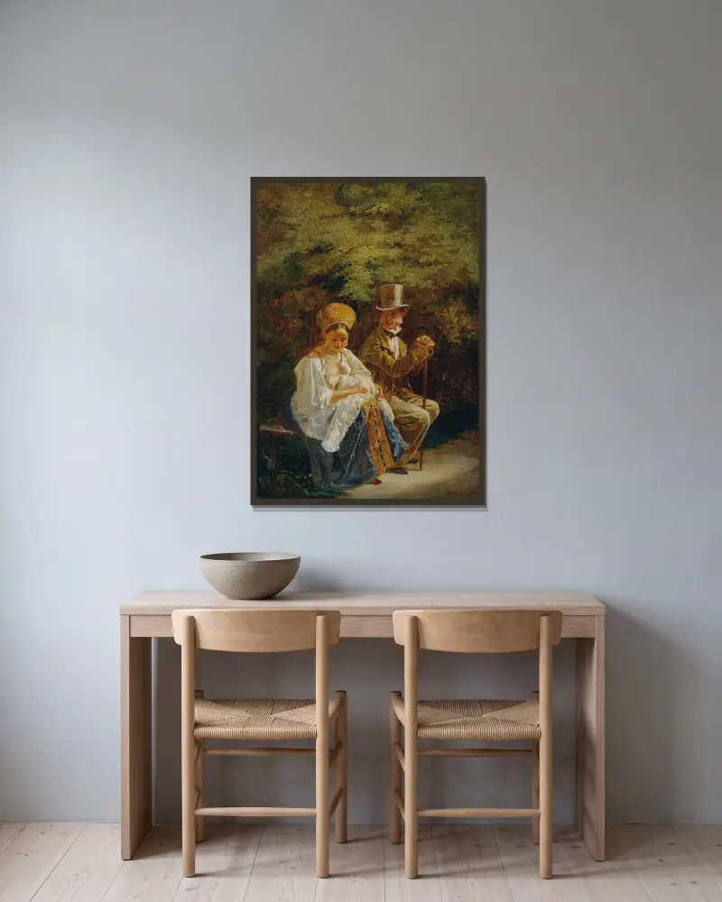 Den gamle ungkarlen av Mihály Zichy inramad på en vägg
