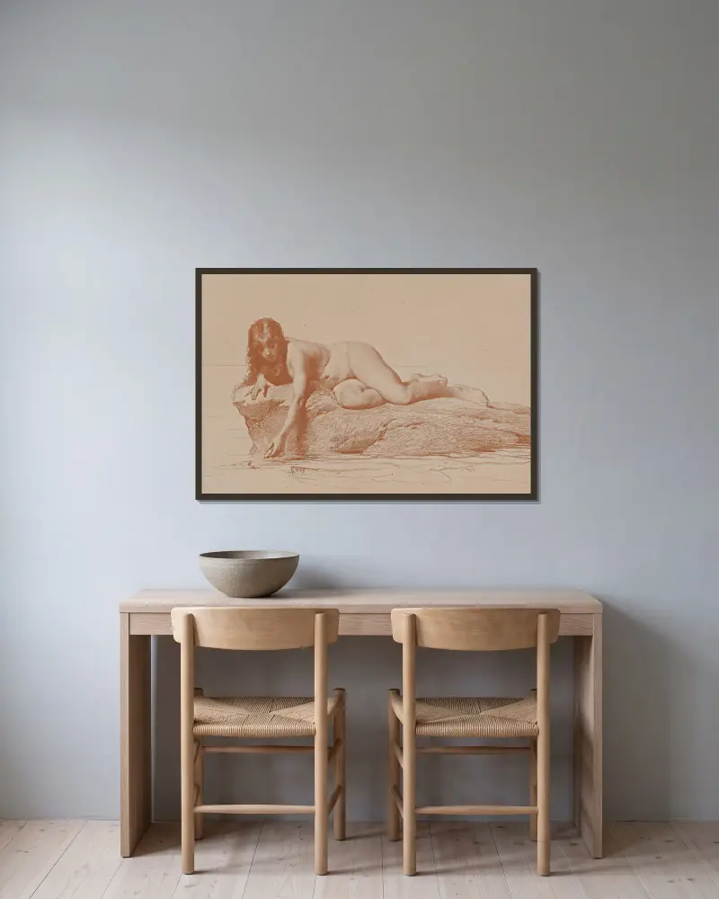 Nude Print – nr 3 av Mihály Zichy inramad på en vägg