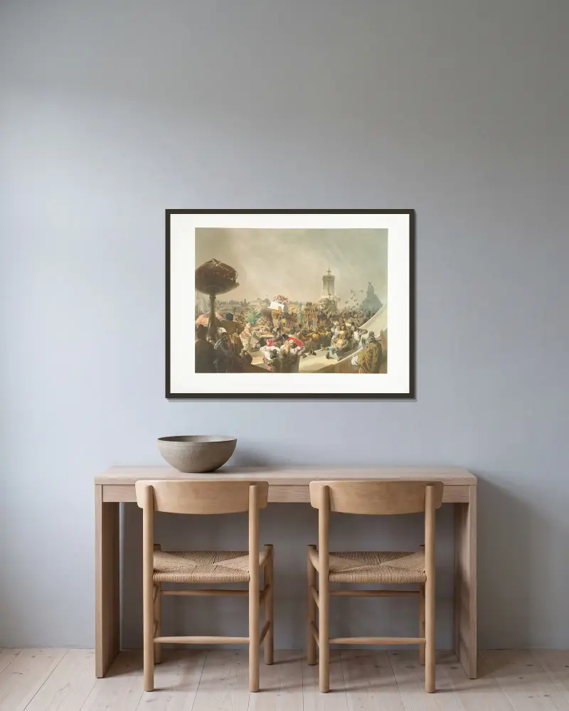 Volksfest auf dem Chodynka-Feld von Mihály Zichy gerahmt an einer Wand
