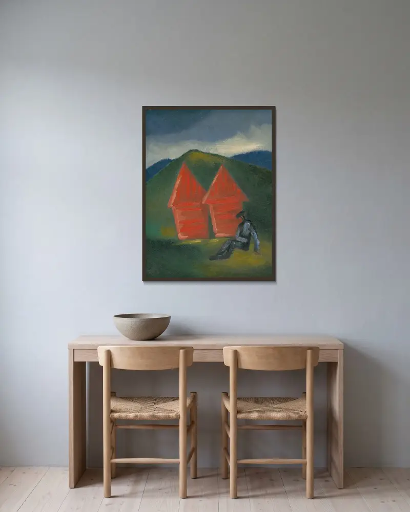 Hay Barns av Mikuláš Galanda inramad på en vägg