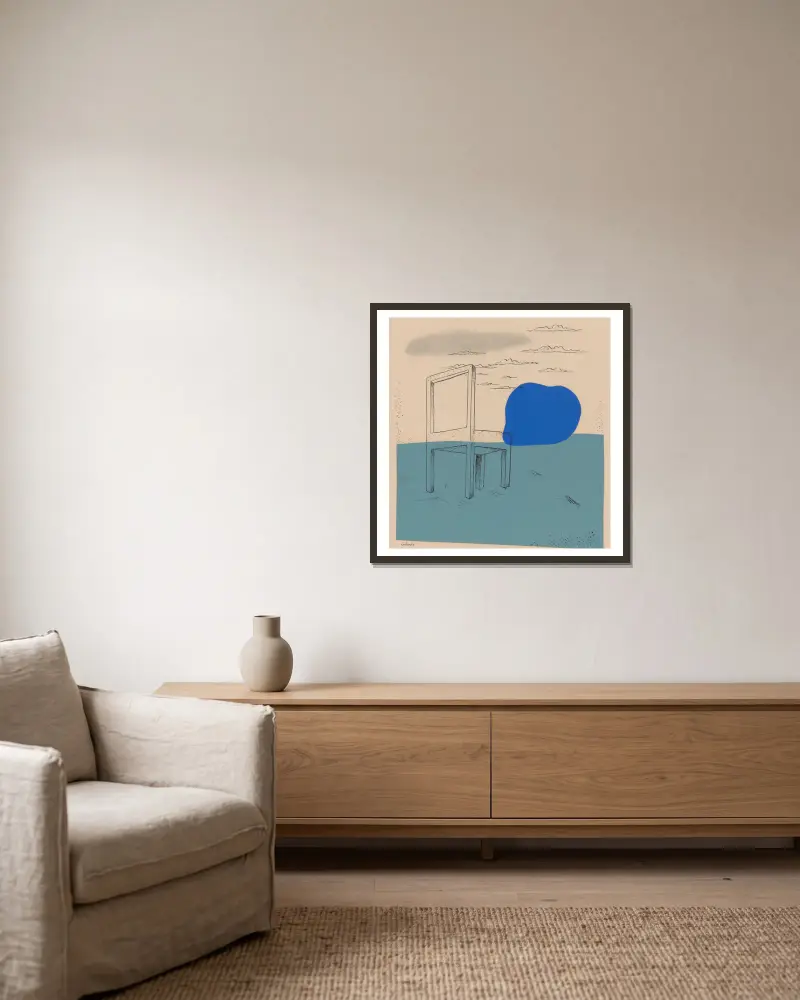 Landschaft mit Stuhl von Mikuláš Galanda gerahmt an einer Wand
