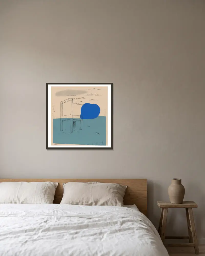 Landschaft mit Stuhl von Mikuláš Galanda gerahmt an einer Wand