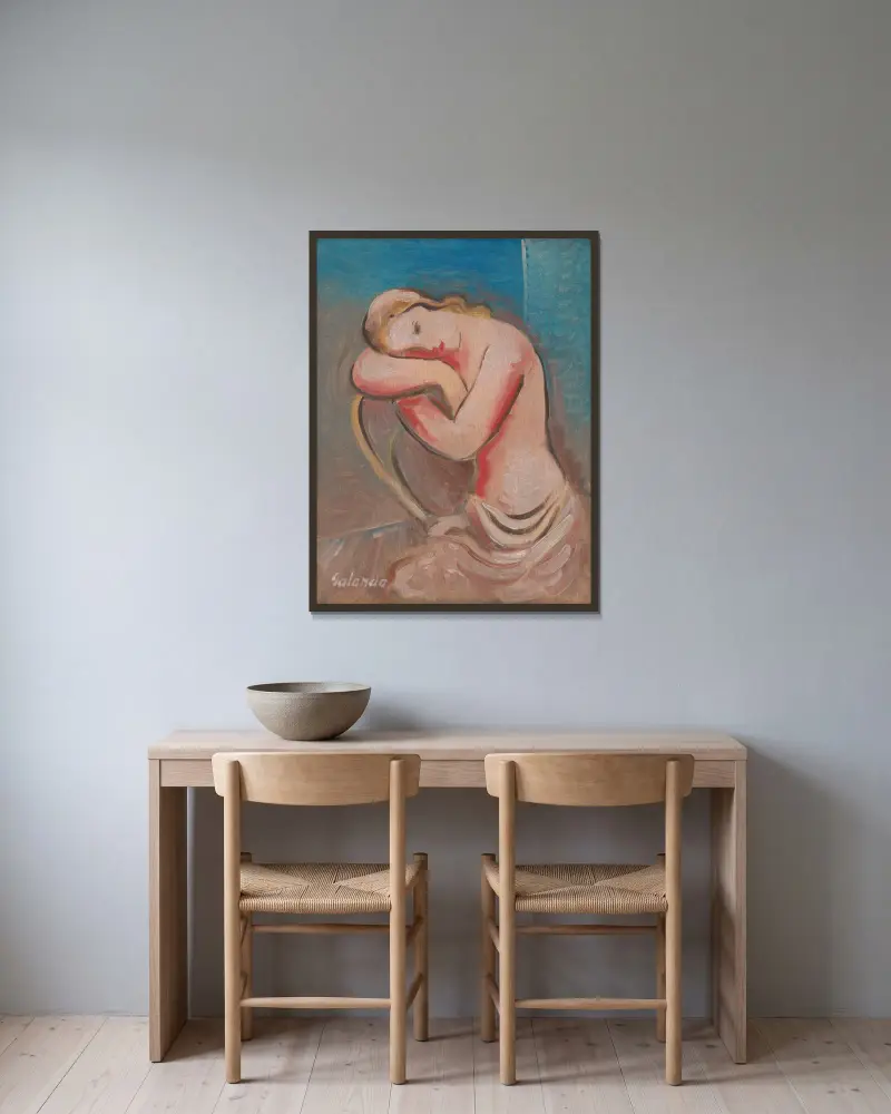 Sedící model, Mikuláš Galanda v rámu na stěně