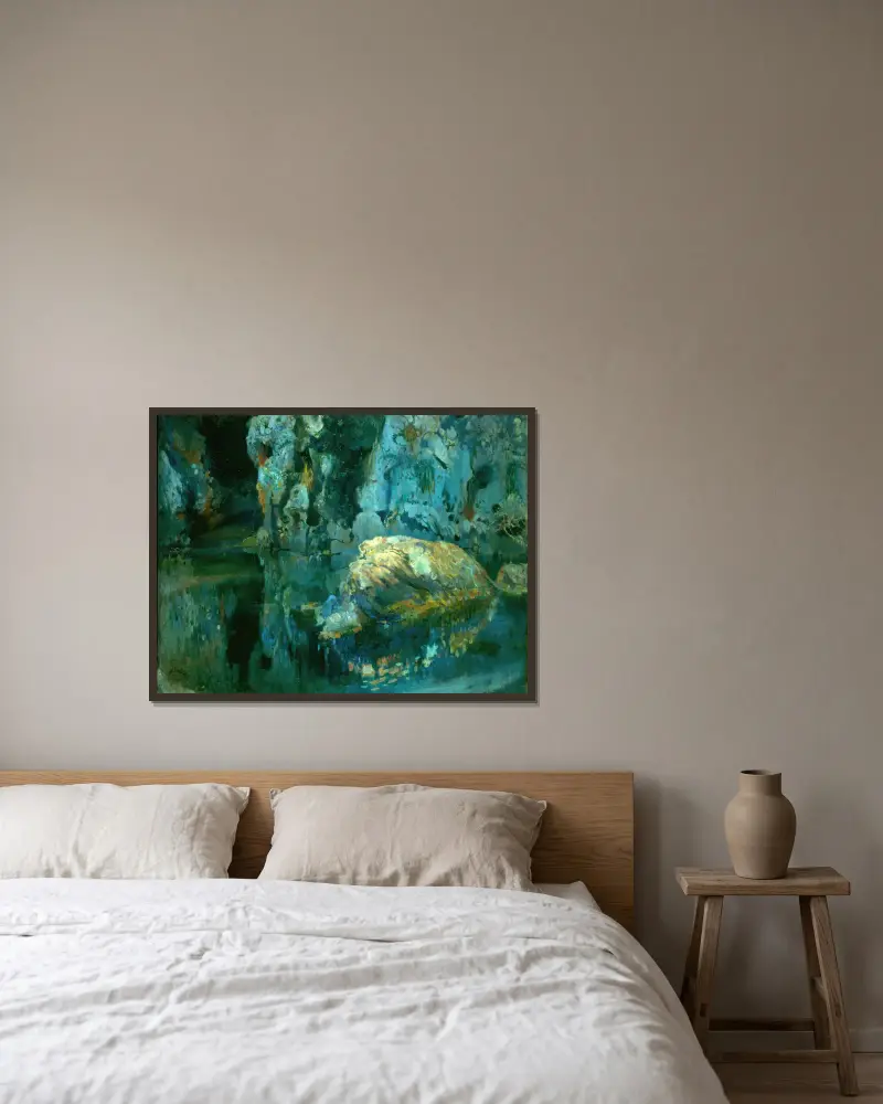 Der Felsen im Teich von Joaquin Mir Trinxet gerahmt an einer Wand