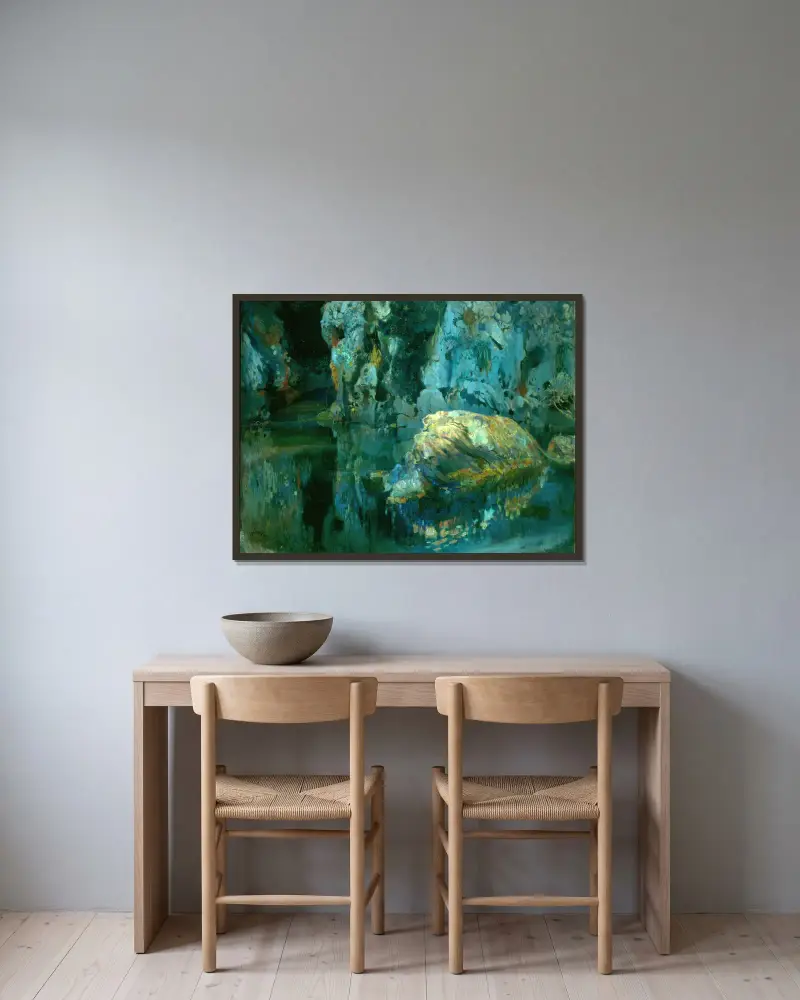Der Felsen im Teich von Joaquin Mir Trinxet gerahmt an einer Wand