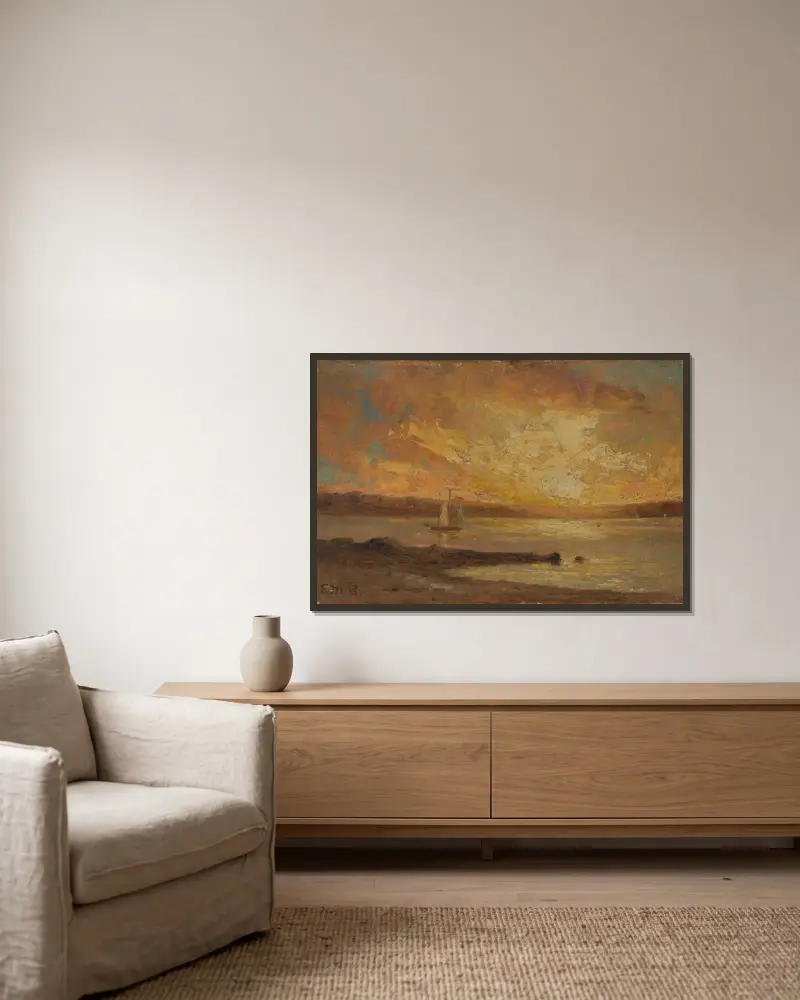Loď na moři, Edward Mitchell Bannister v rámu na stěně