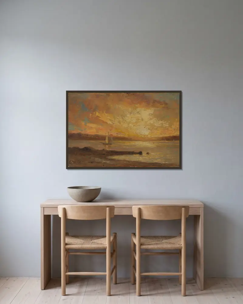 Loď na moři, Edward Mitchell Bannister v rámu na stěně