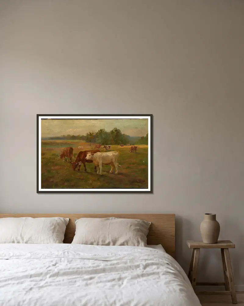 Cows av Edward Mitchell Bannister inramad på en vägg