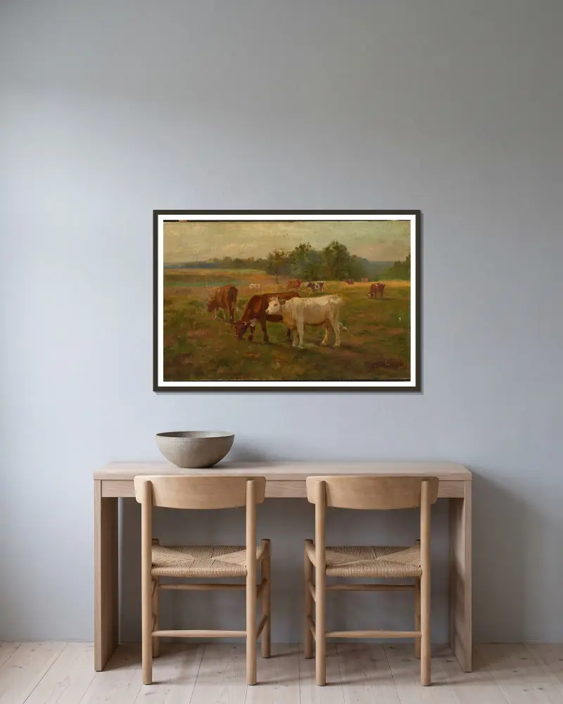 Cows av Edward Mitchell Bannister inramad på en vägg
