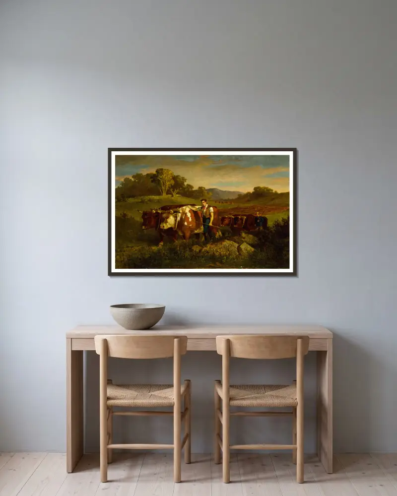 Herdsmen with Cows av Edward Mitchell Bannister inramad på en vägg