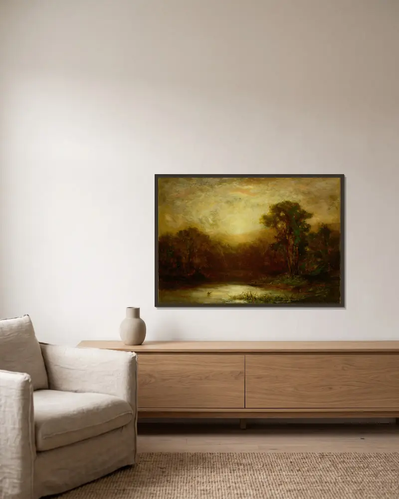 Sunset av Edward Mitchell Bannister inramad på en vägg