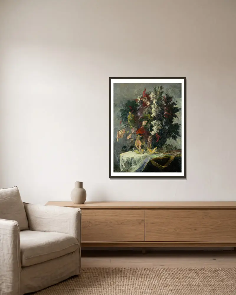 Untitled (floral still life) – nr 1 av Edward Mitchell Bannister inramad på en vägg