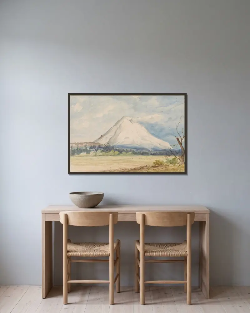 Mount Rainier von der Nähe von Steilacoom aus gesehen von John Mix Stanley gerahmt an einer Wand