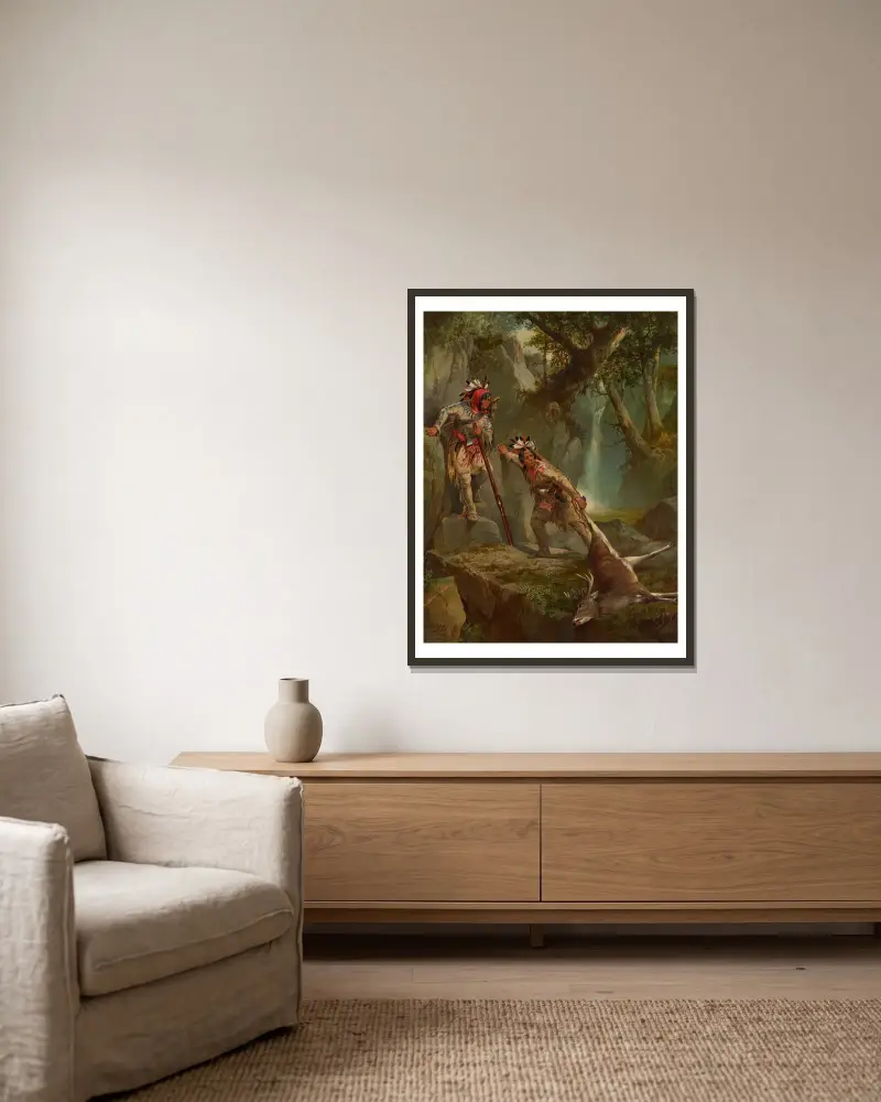 Die Hirschjäger von John Mix Stanley gerahmt an einer Wand