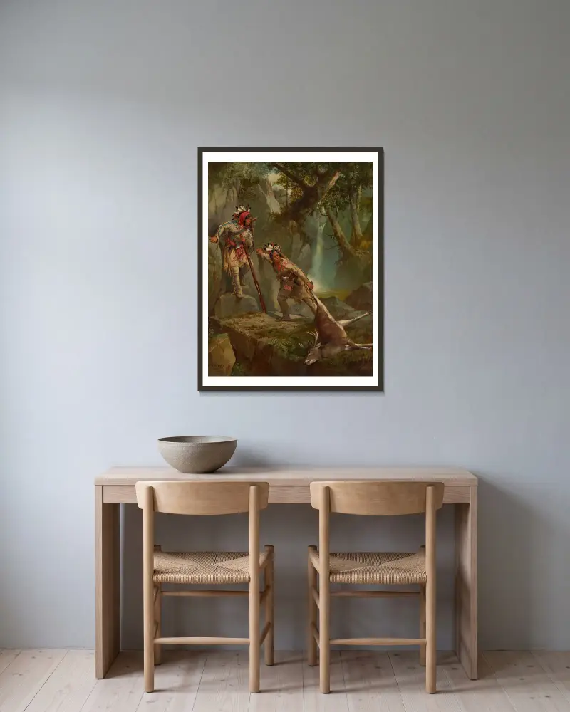 Die Hirschjäger von John Mix Stanley gerahmt an einer Wand