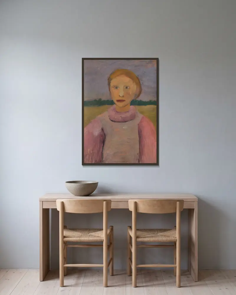 Brustbild eines Mädchens in der Dämmerung av Paula Modersohn-Becker inramad på en vägg